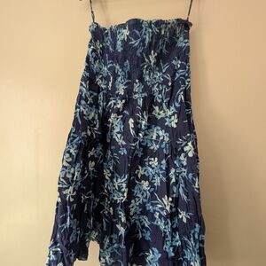 Fashion Bug Strapless Dress - Navy and Light Blue Floral